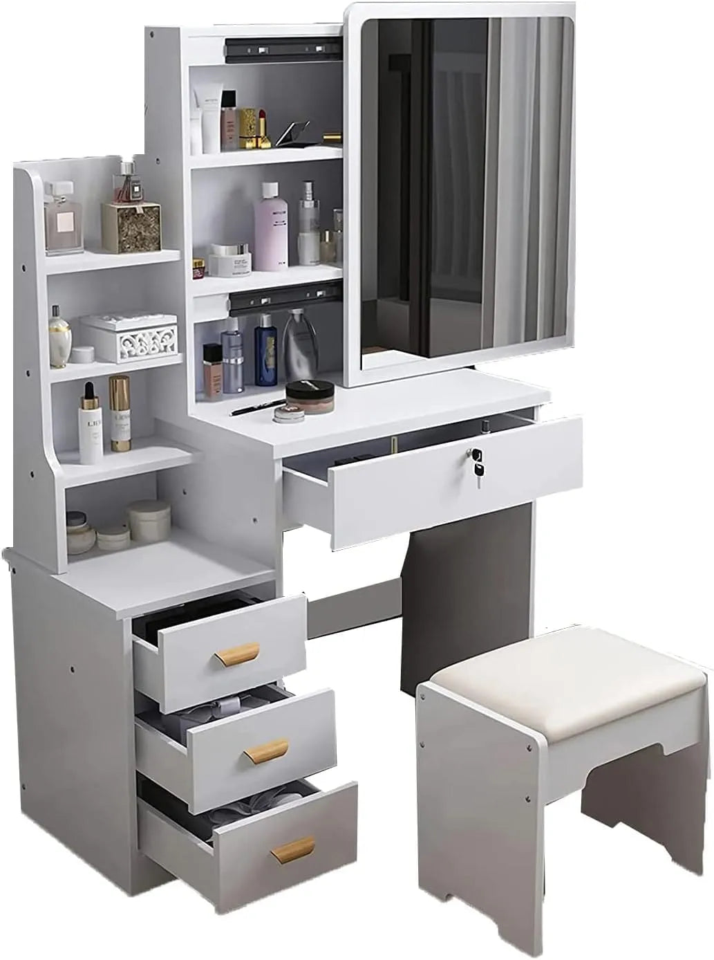 Scrivania e tavolo per computer — con cassetti, 130 × 80 × 35, bianco