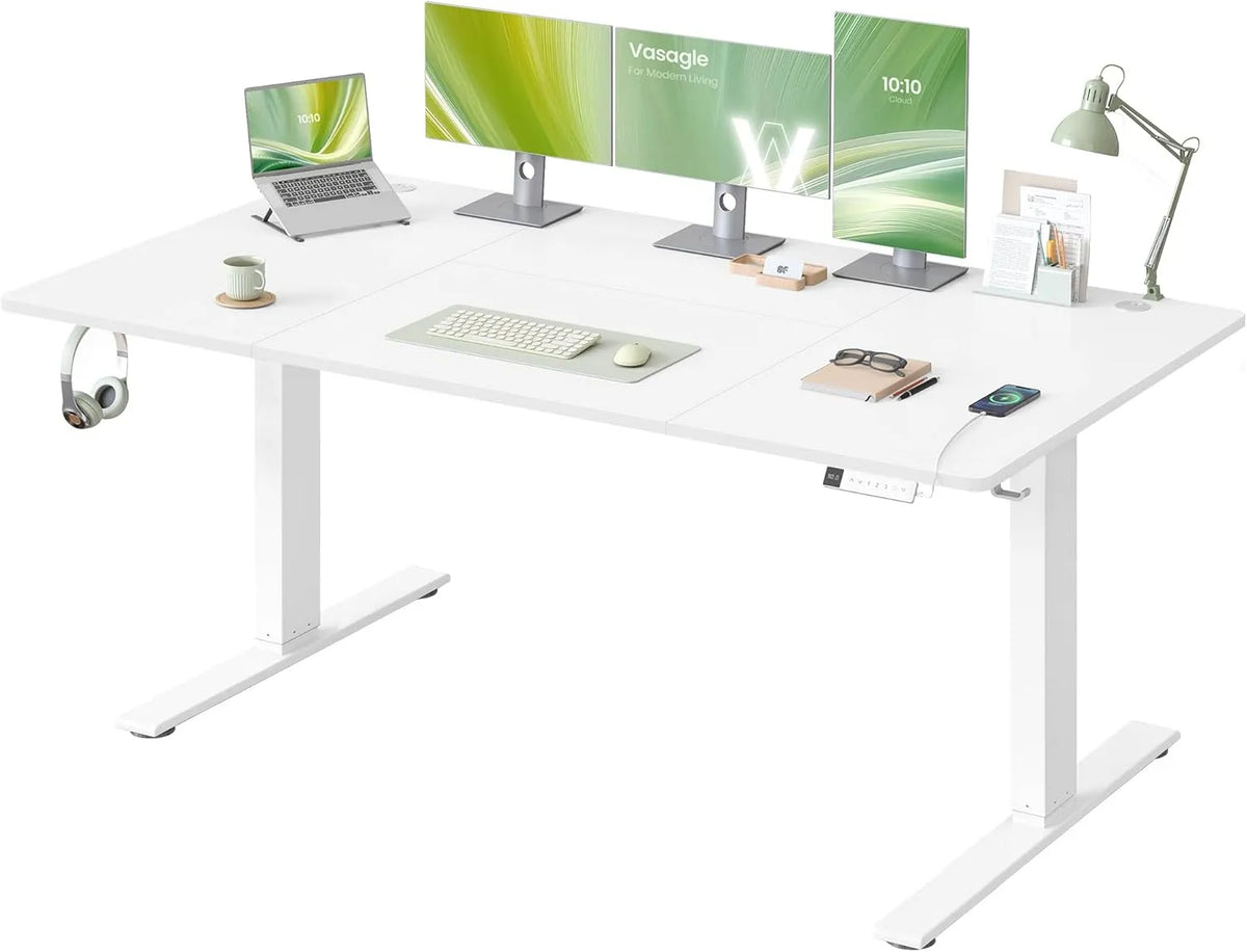 VASAGLE LSD148WZ02 Scrivania e tavolo per computer – USB-C, con porta USB, regolabile, 180 × 80 cm, bianco