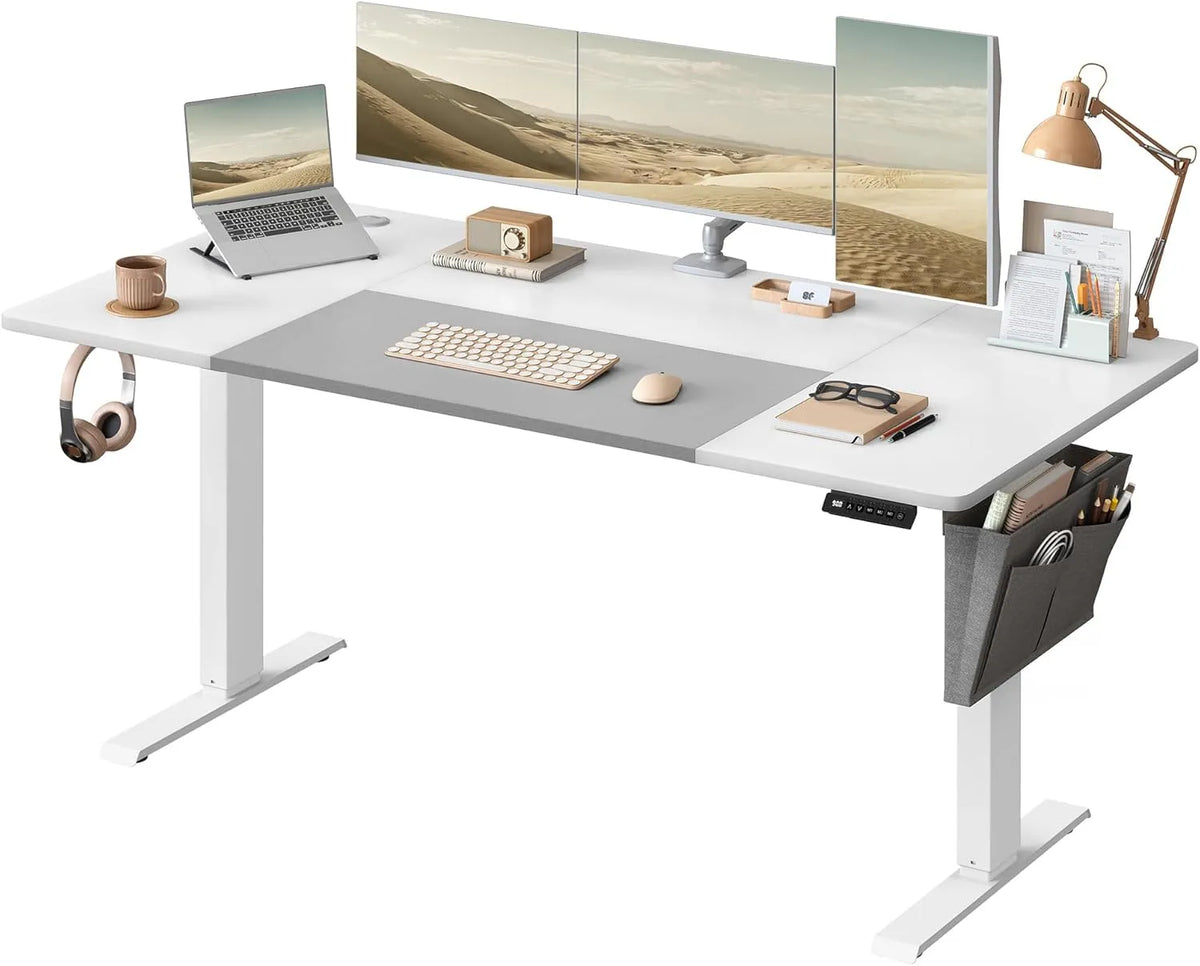 SONGMICS LSD026W02 Scrivania e tavolo per computer: USB-C, con porta USB, regolabile, 160 × 70 cm, grigio