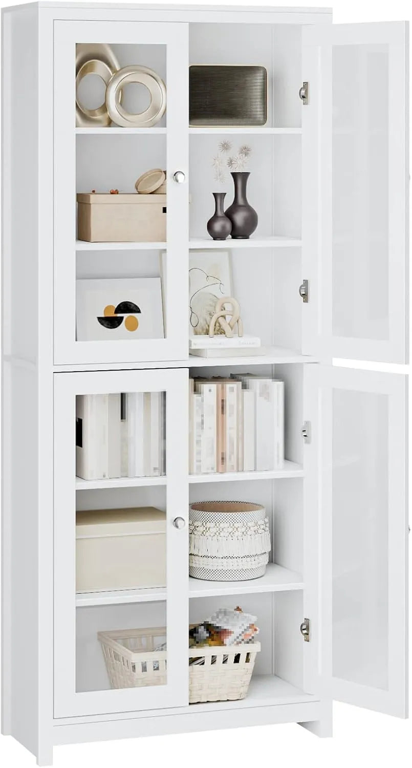 190cm Libreria Vetrina e mobile espositore Espositiva Alta – 4 Ante, bianco