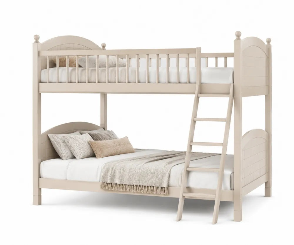 Letto a Castello in Legno Beige con Scala e Completo di Biancheria