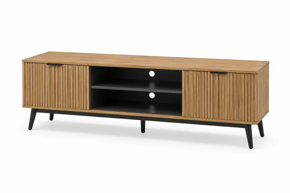 Credenza TV in Legno e Metallo 150x40x50 cm, Nero e Naturale