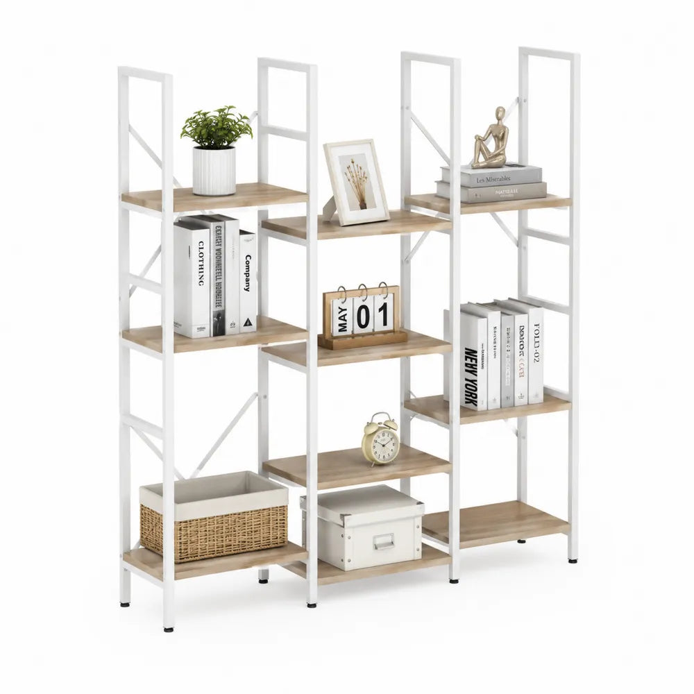 Scaffale in Legno e Metallo Bianco con 6 Ripiani