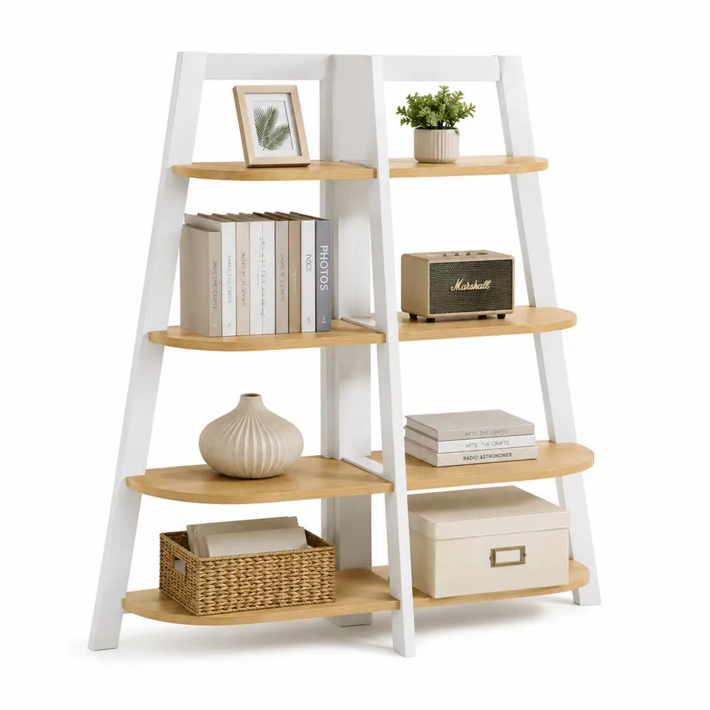 Libreria a Scaletta in Legno con 4 Ripiani