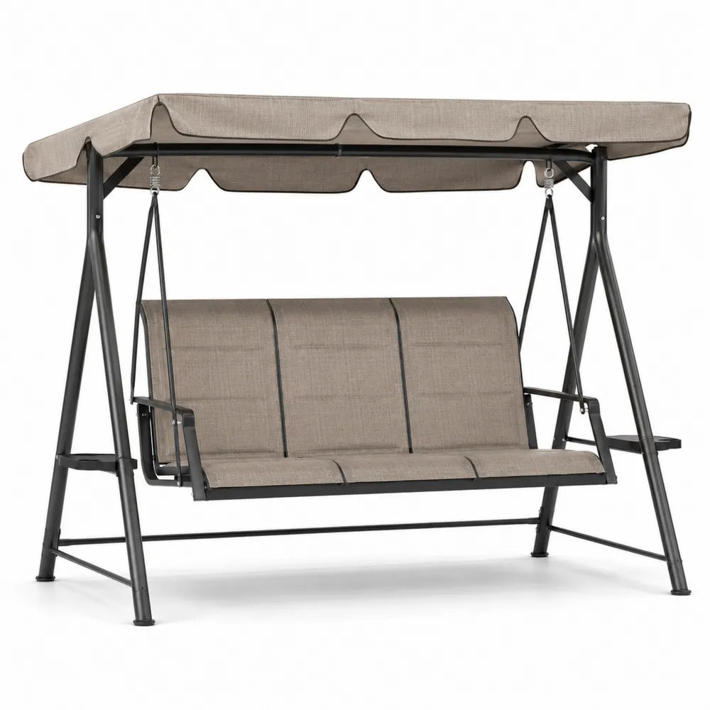 Altalena da Giardino in Metallo con Tettuccio Regolabile Tela Beige