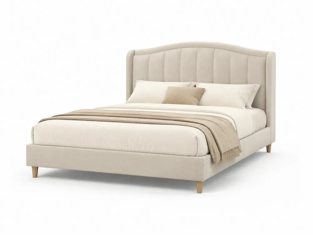 Letto matrimoniale in tessuto beige, 200x160 cm
