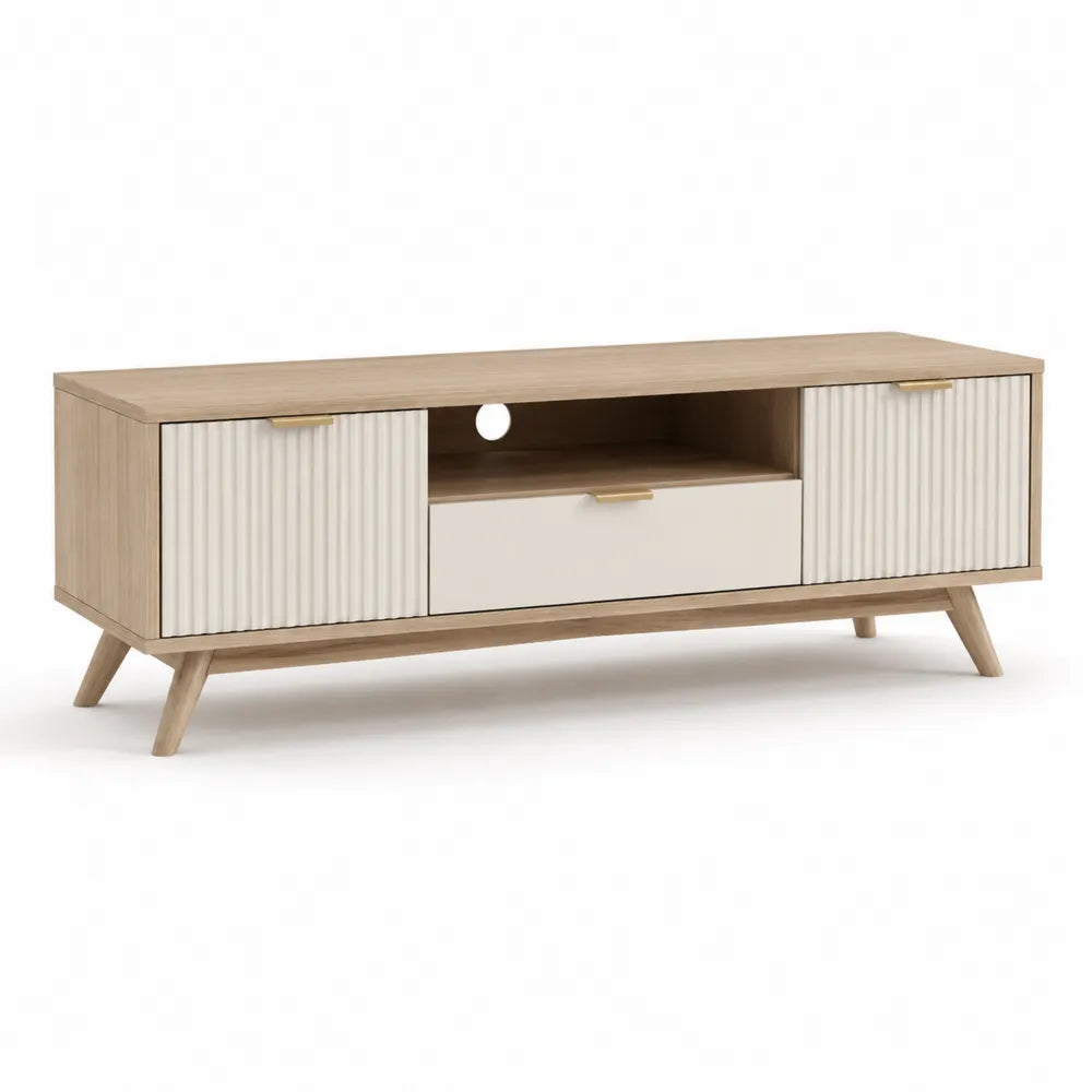 Mobile TV in Legno e Metallo con Ante e Cassetto, 120x45x40 cm