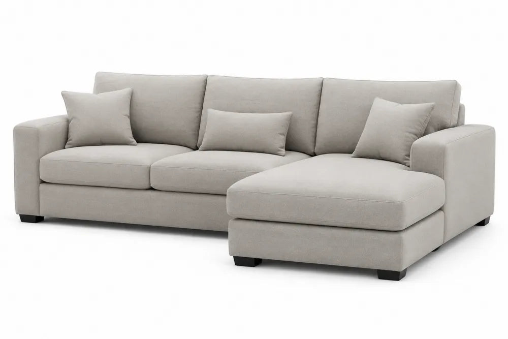Divano sezionale in tessuto grigio con chaise longue