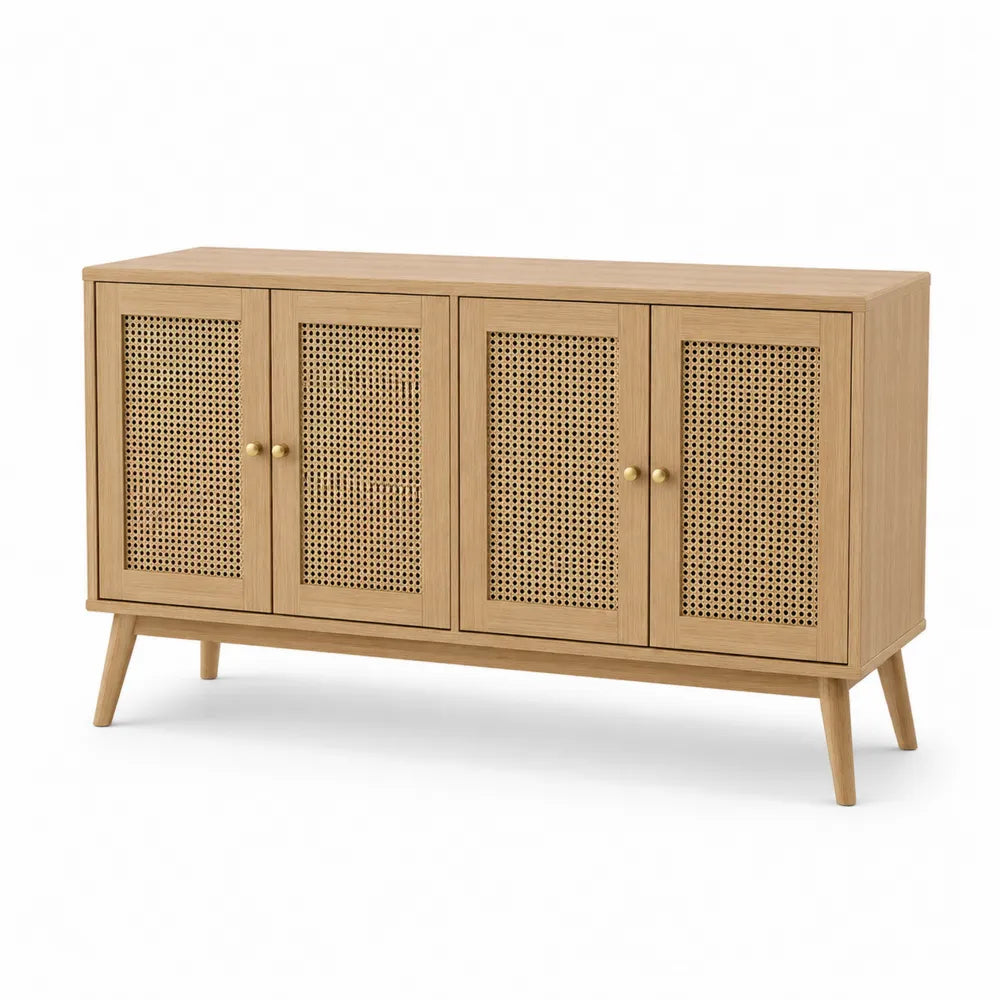 Credenza in legno di quercia con ante in rattan