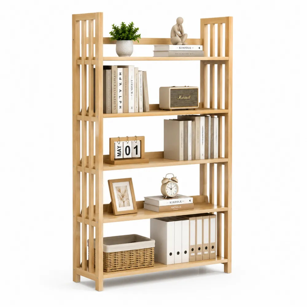 Scaffale libreria in legno di bambù a 5 ripiani 160x80x30 cm