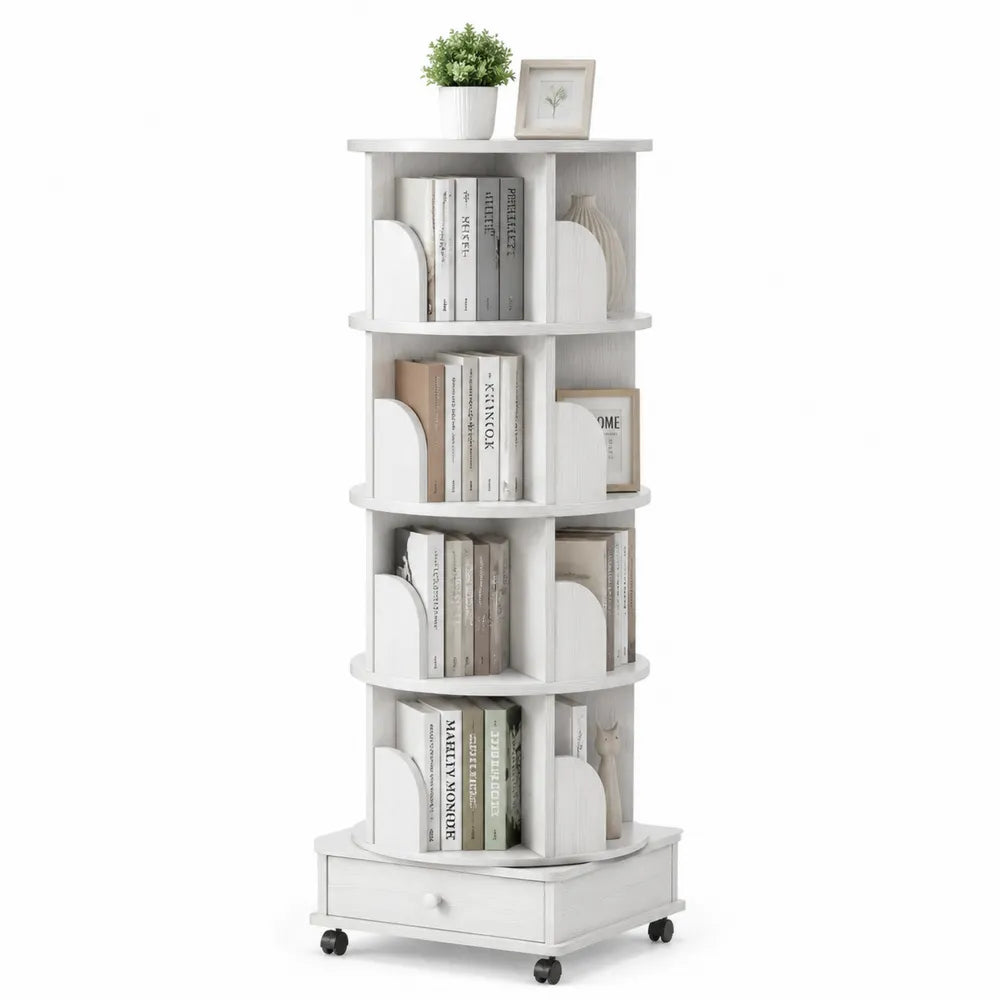 Scaffale girevole in legno ingegnerizzato bianco con ruote