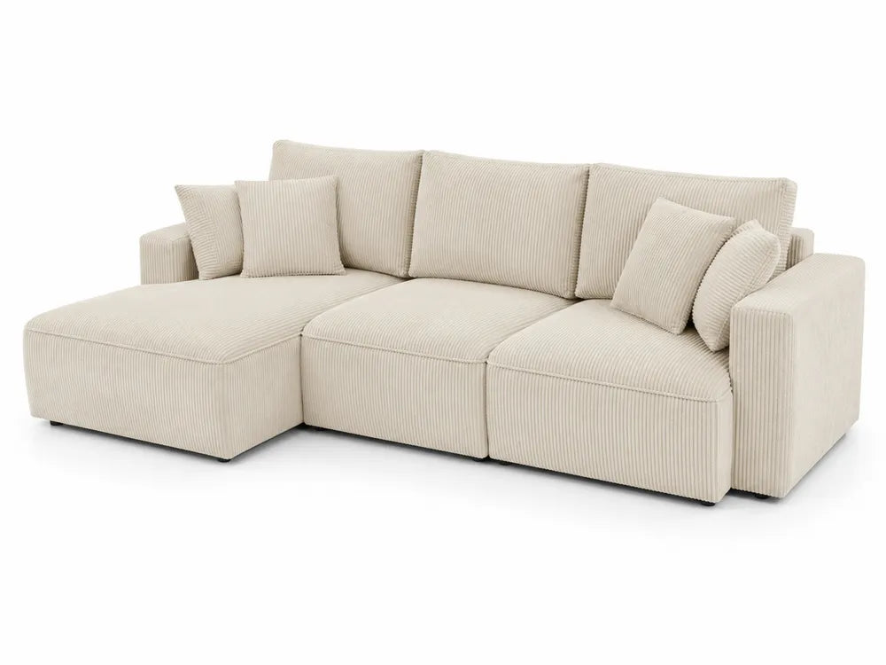 Divano angolare in velluto a coste crema con chaise longue