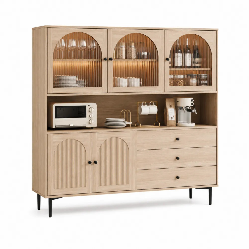Credenza in legno con ante in vetro temperato e 3 cassetti