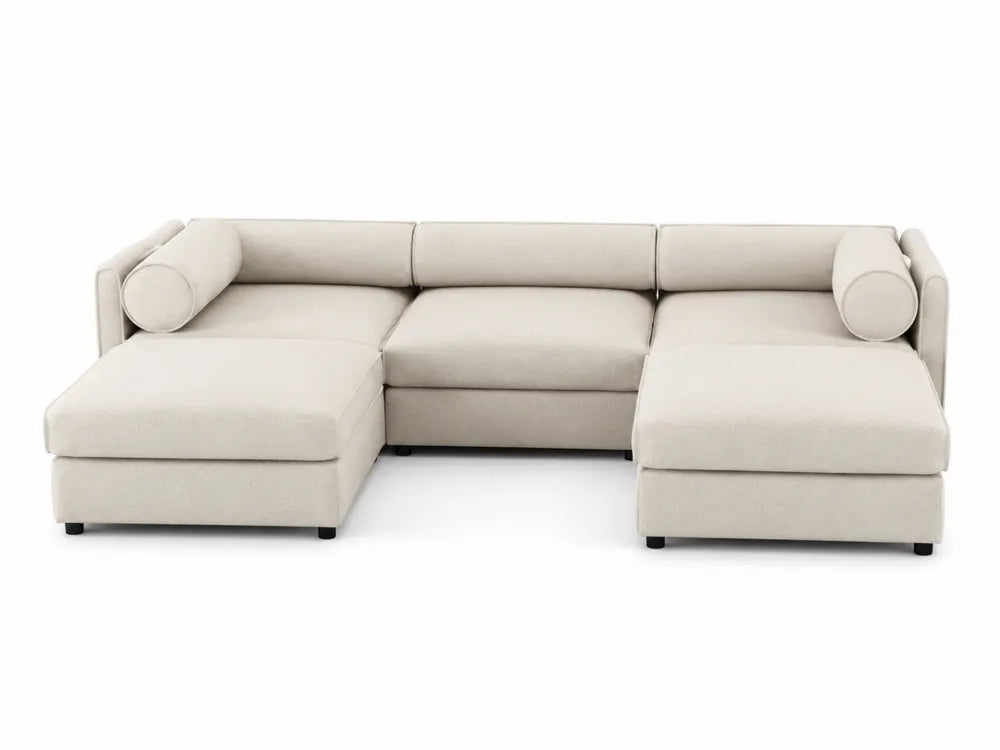 Divano angolare in tessuto poliestere Beige con penisola - 300x230x85 cm