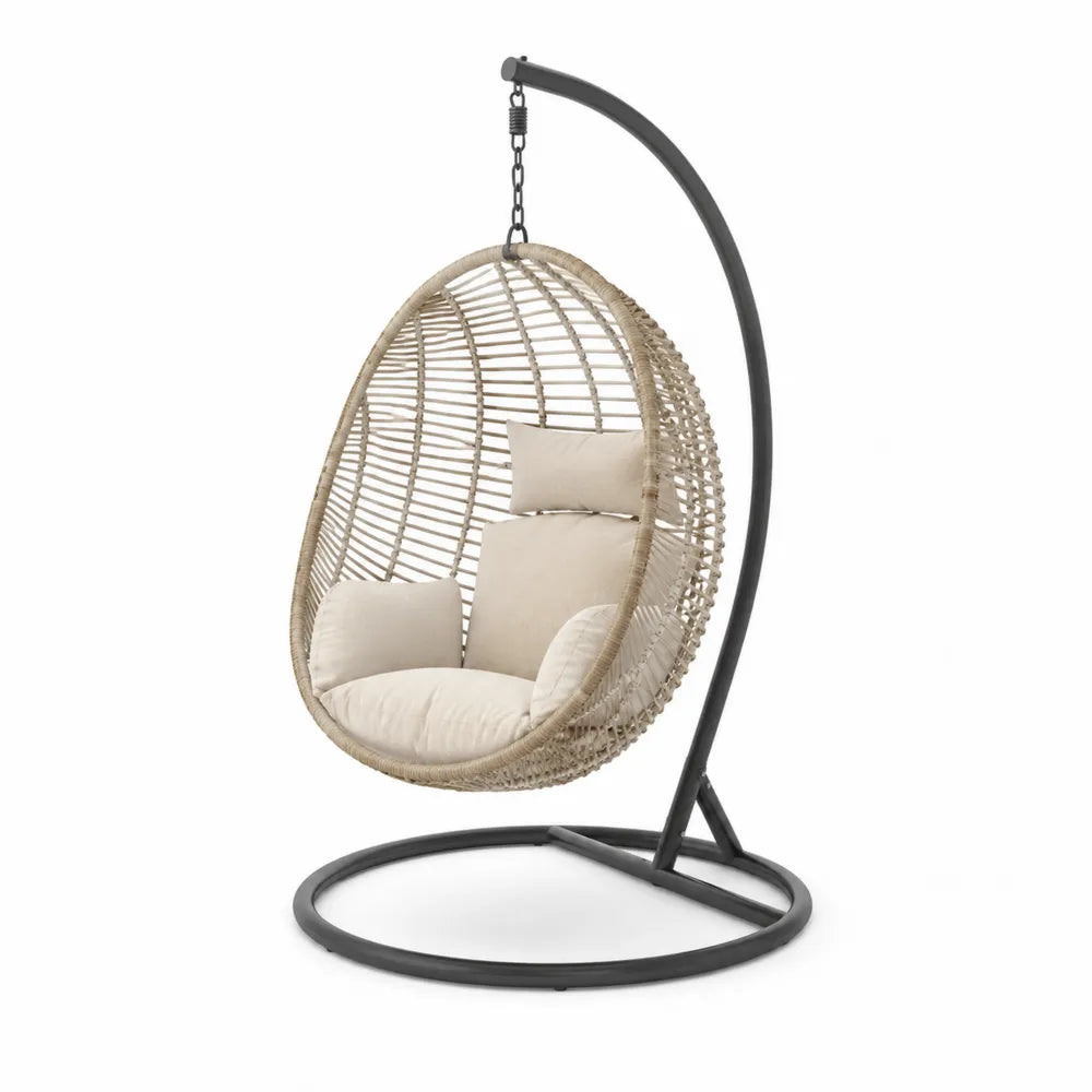 Sedia a Dondolo Sospesa in Rattan con Telaio in Metallo