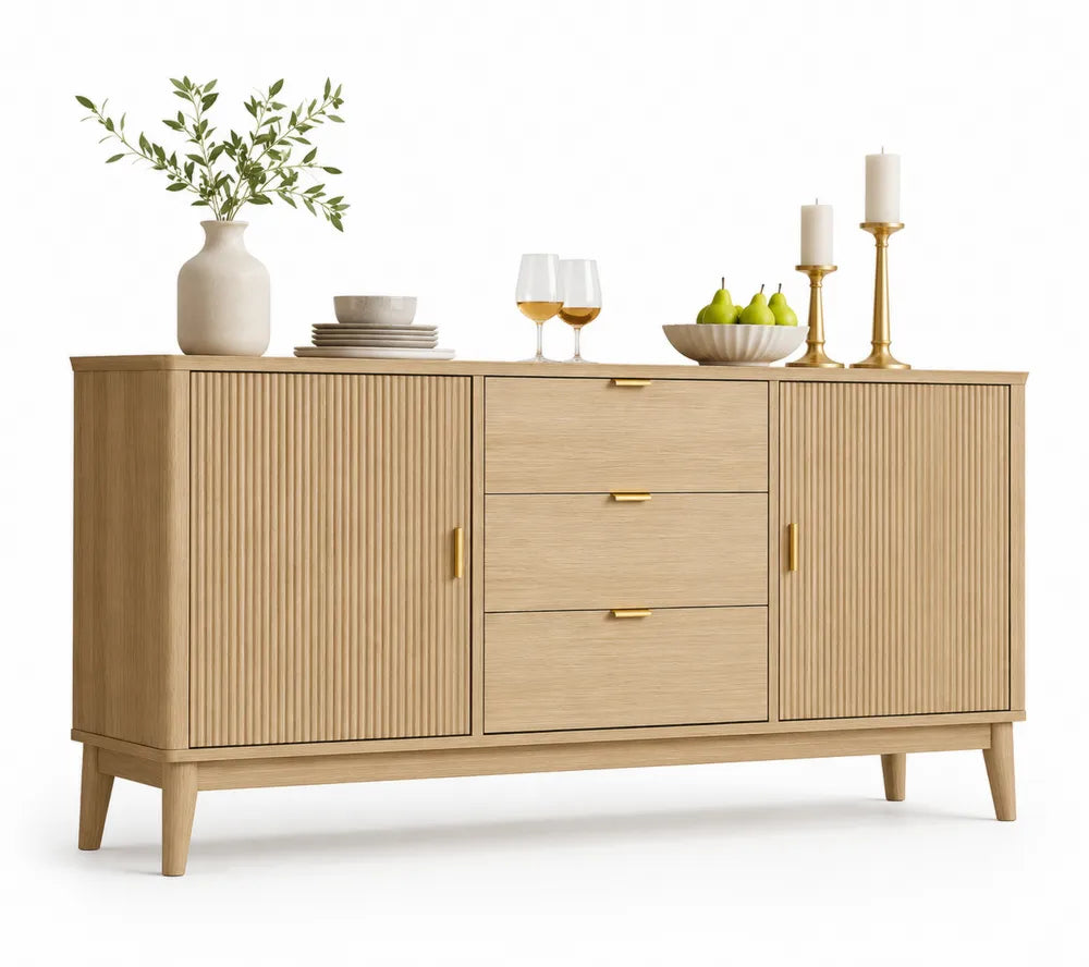 Credenza in Legno con Ante e Cassetti 160x40x80 cm